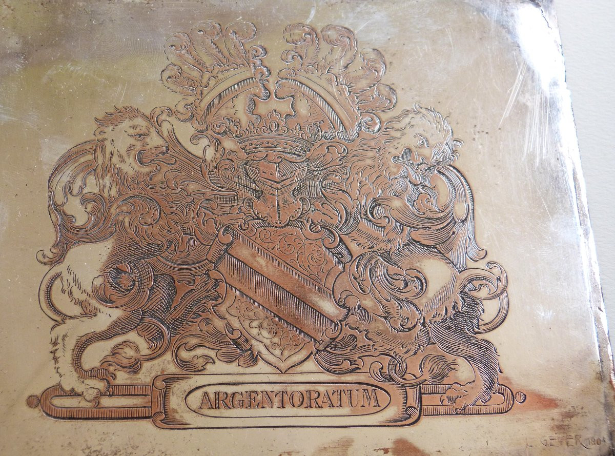 L. Geyer 1904 Heraldic Plaque Engraved With The Arms Of The City Of Strasbourg Argentoratum -photo-1