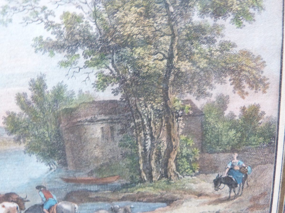 Jacques Aliamet, 18th-century Engravings In Color, Pastoral Scenes -photo-5
