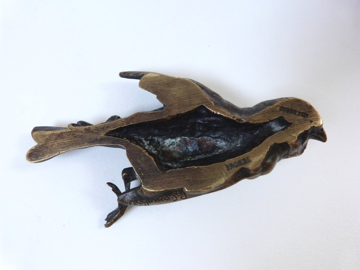 P Comoléra - Susse Brothers Bronze Animal Sparrow Paperweight-photo-5