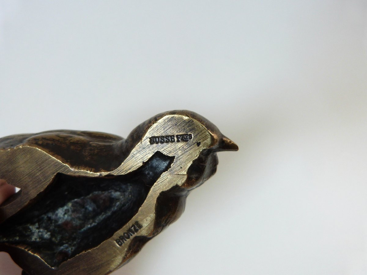 P Comoléra - Susse Brothers Bronze Animal Sparrow Paperweight-photo-6