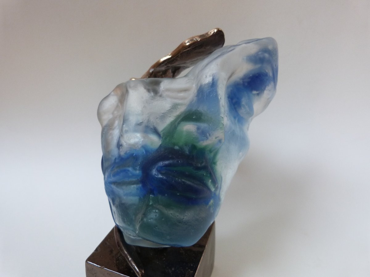 Yves Lohé sculpture bronze et pâte de verre  "le petit baiser "-photo-2