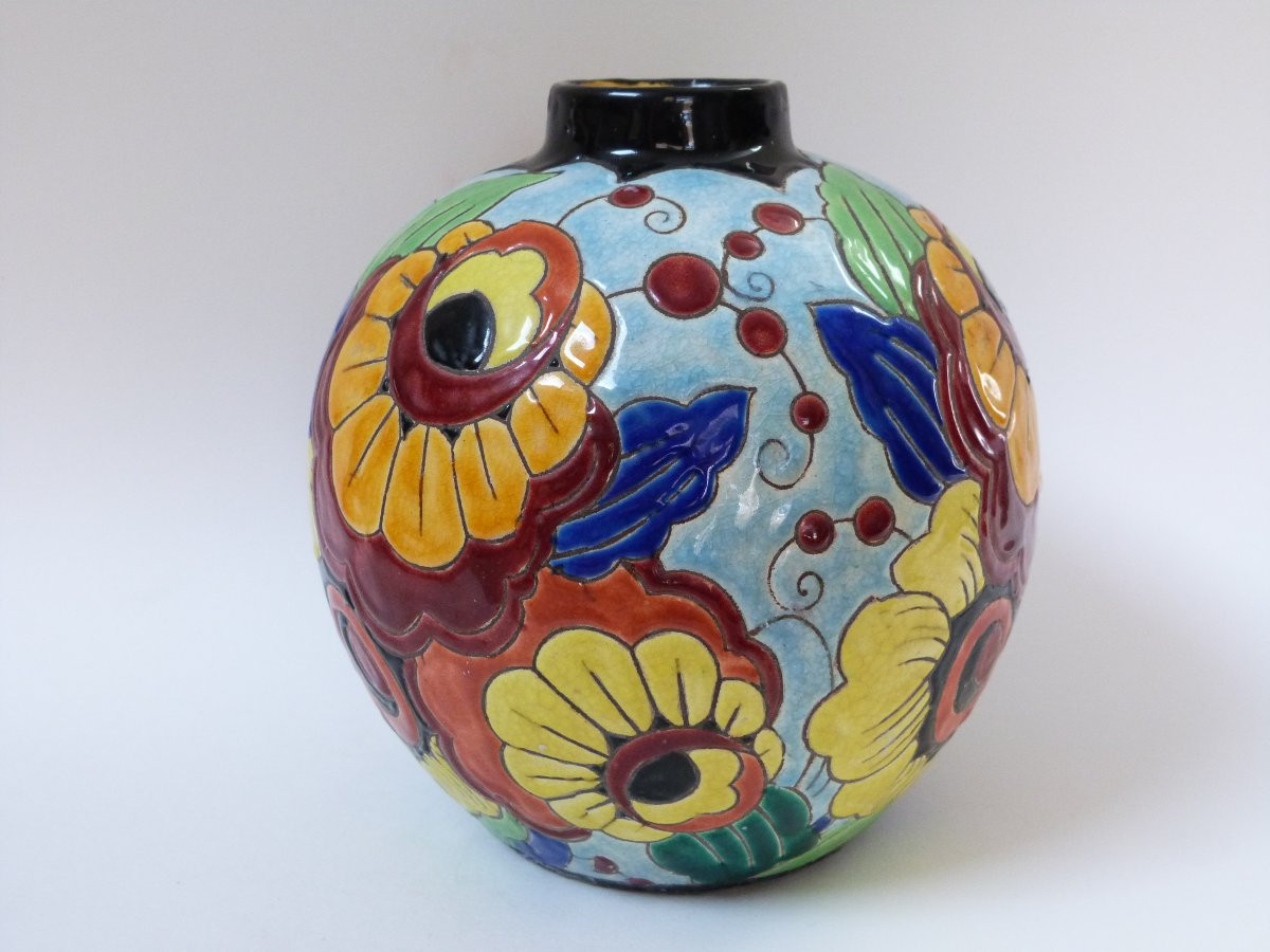 Charles Catteau Kéramis Art Deco Earthenware Vase -photo-2