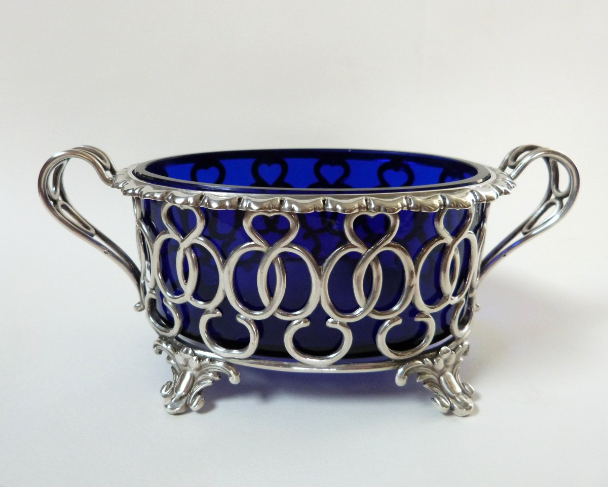 19th Century Solid Silver And Crystal Sugar Bowl 