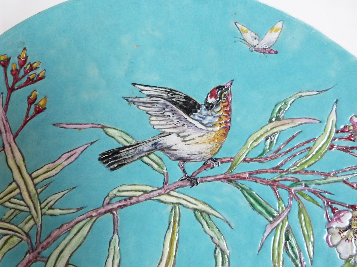 Edouard Gille - Eugène Collinot grand plat ornemental aux émaux polychromes -photo-2