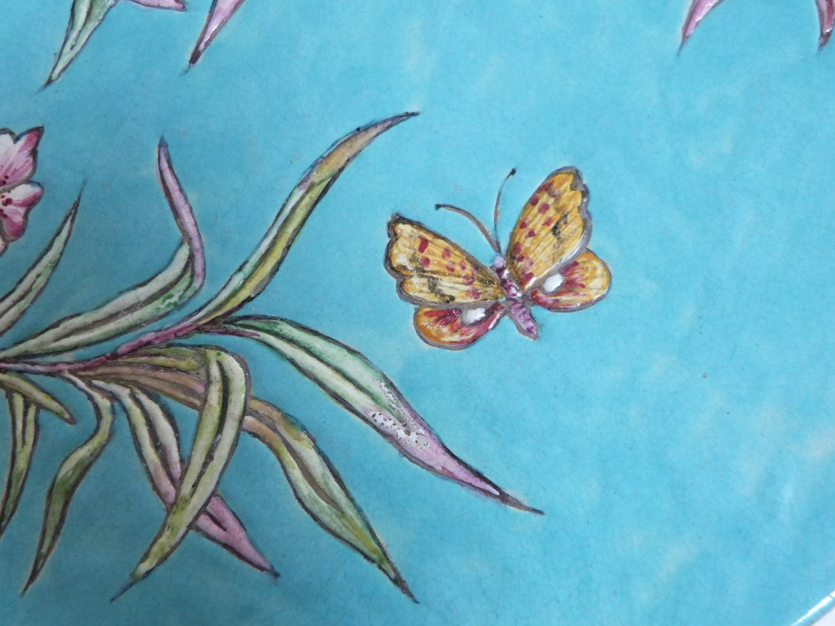 Edouard Gille - Eugène Collinot grand plat ornemental aux émaux polychromes -photo-4