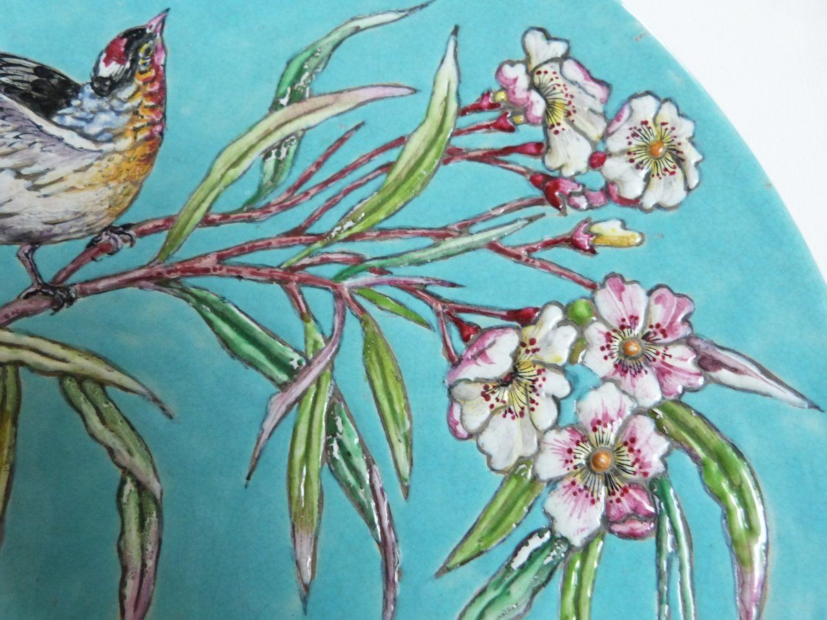 Edouard Gille - Eugène Collinot grand plat ornemental aux émaux polychromes -photo-1