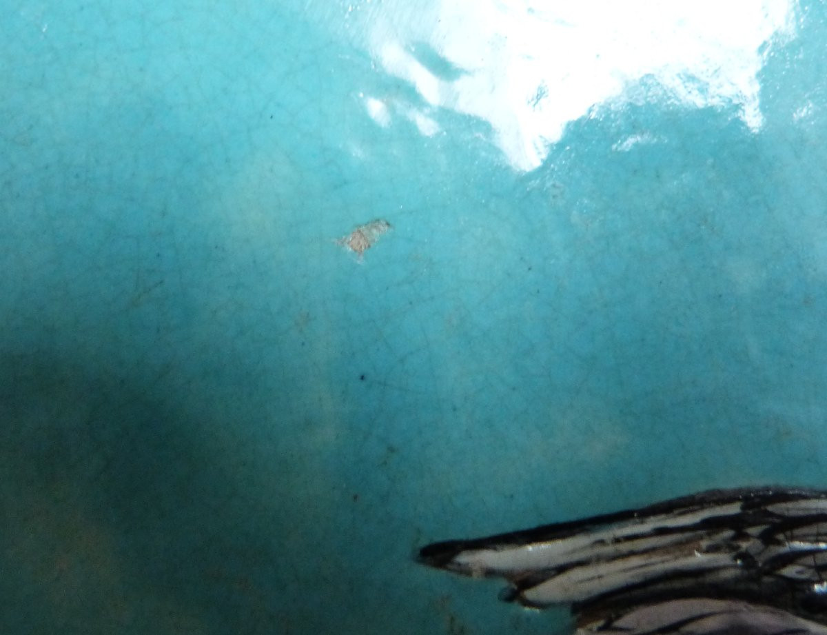 Edouard Gille - Eugène Collinot grand plat ornemental aux émaux polychromes -photo-3