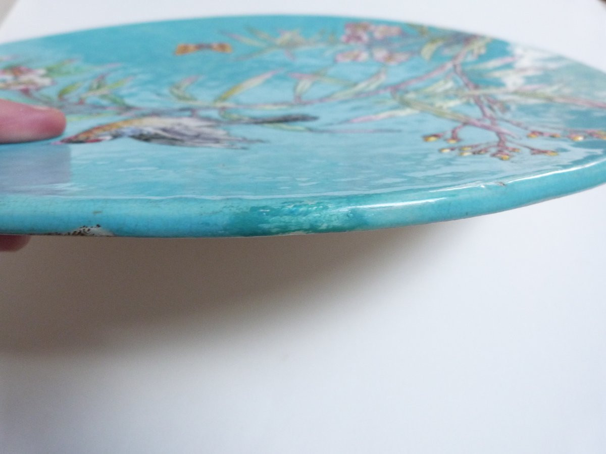 Edouard Gille - Eugène Collinot grand plat ornemental aux émaux polychromes -photo-4