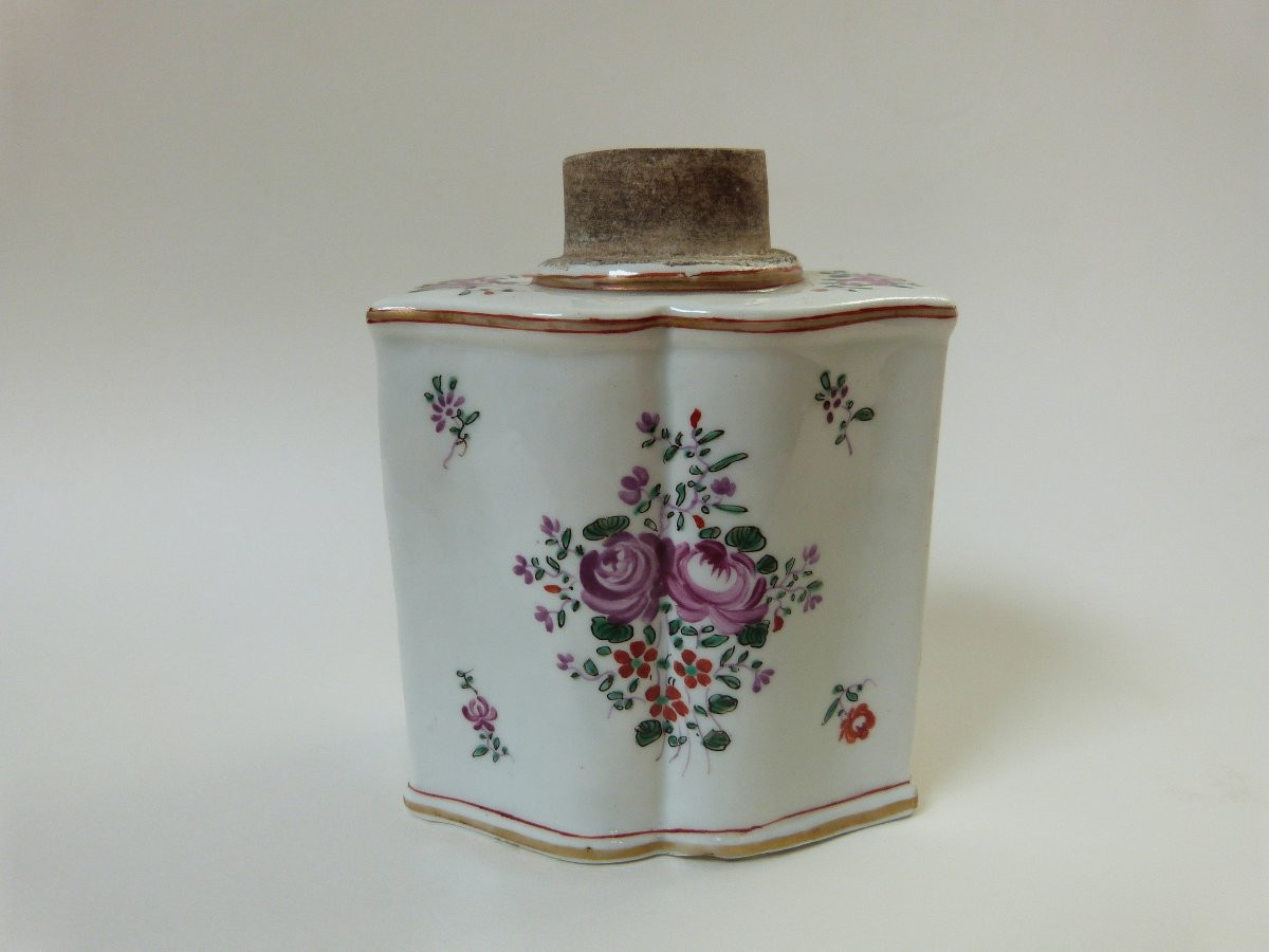 Boite à thé en porcelaine de Chine XVIIIeme blason armes compagnie des indes -photo-3