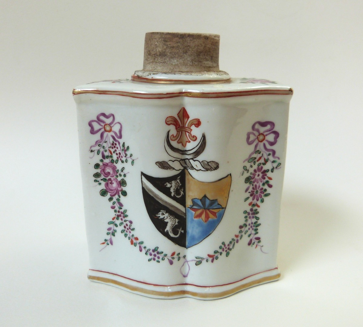 Boite à thé en porcelaine de Chine XVIIIeme blason armes compagnie des indes 