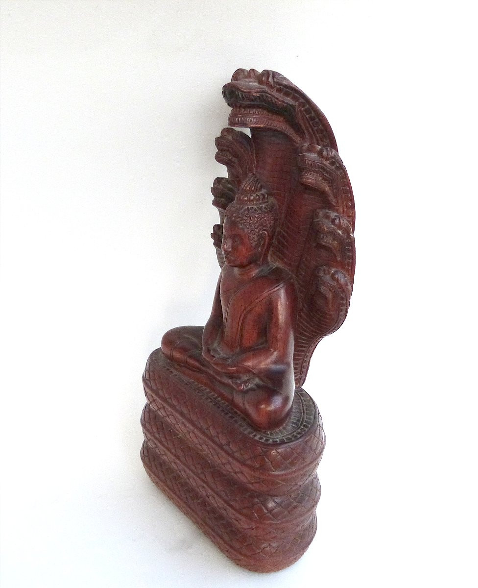 Bouddha Naga en bois sculpté Cambodge début du XXeme siècle-photo-3