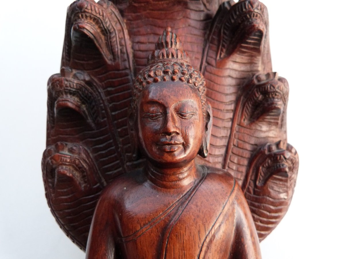 Bouddha Naga en bois sculpté Cambodge début du XXeme siècle-photo-1