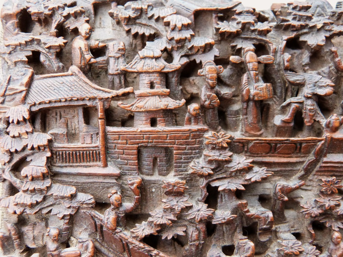 Carved Wooden Panel, Chinese Cantonese Work, 19th Century-photo-2
