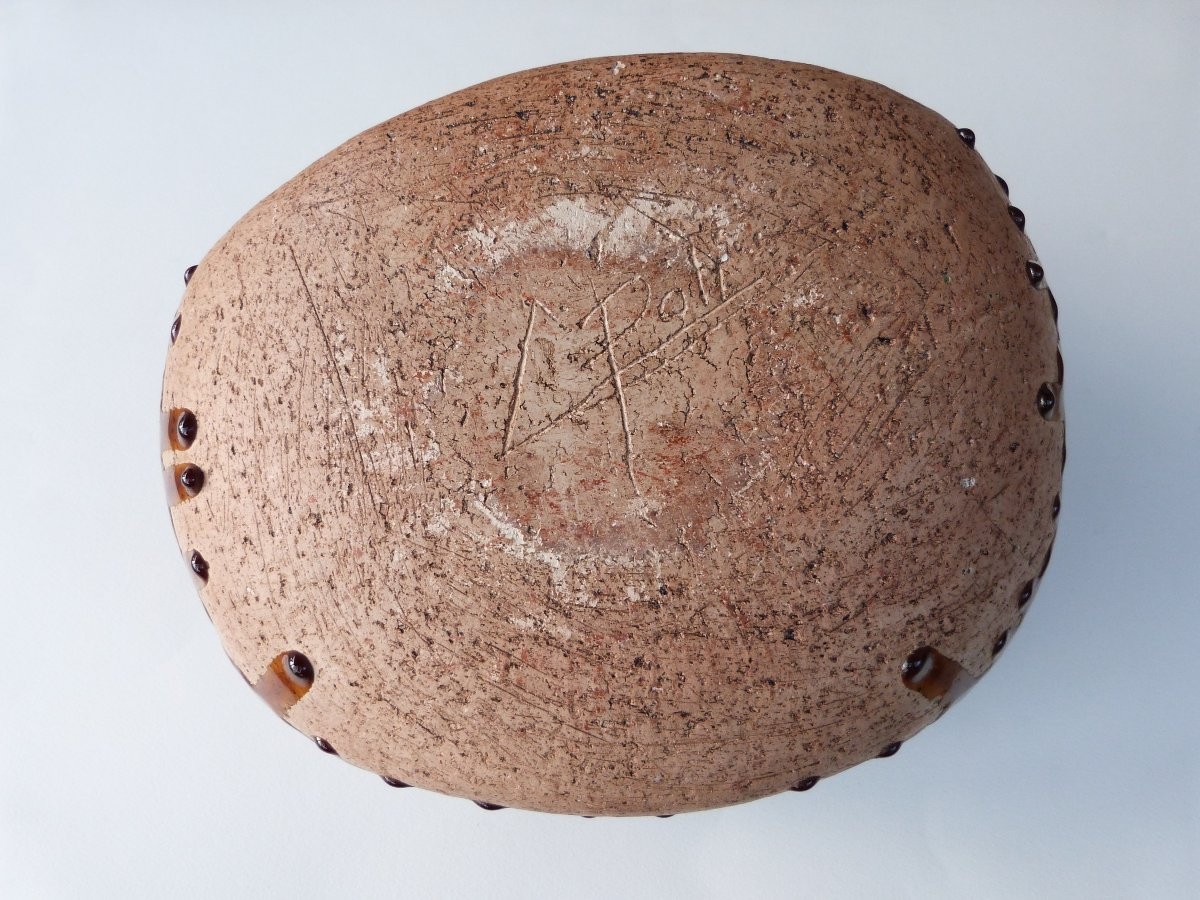 1960s Ceramic Vase With Scarified Decoration, Signed On The Reverse -photo-3