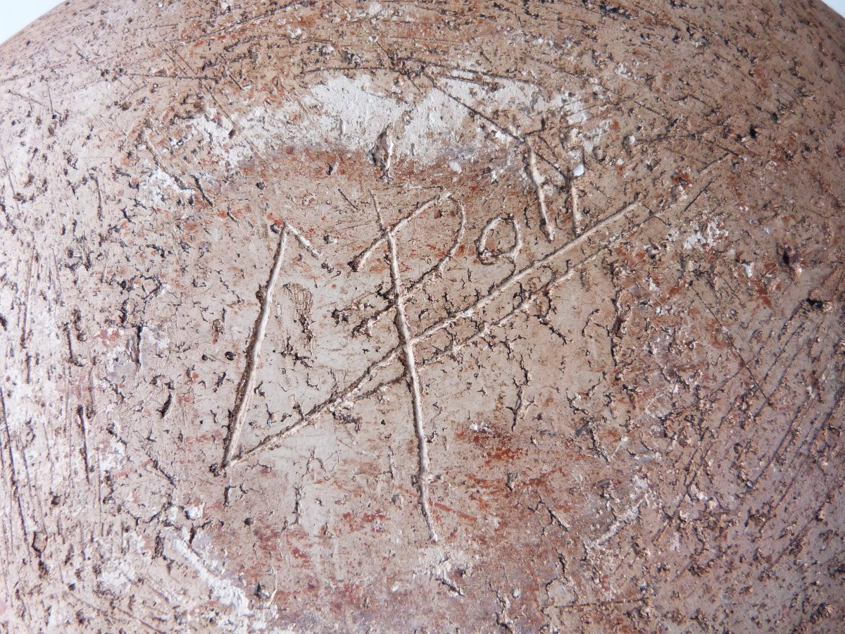 1960s Ceramic Vase With Scarified Decoration, Signed On The Reverse -photo-4