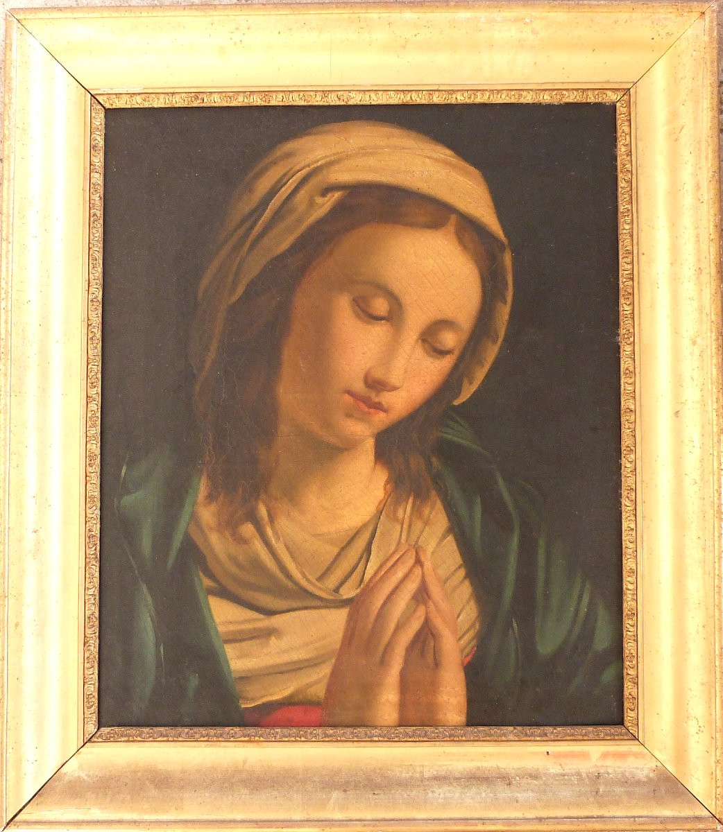 Virgin In Prayer After Giovanni Battista Salvi, Oil On Canvas -photo-1