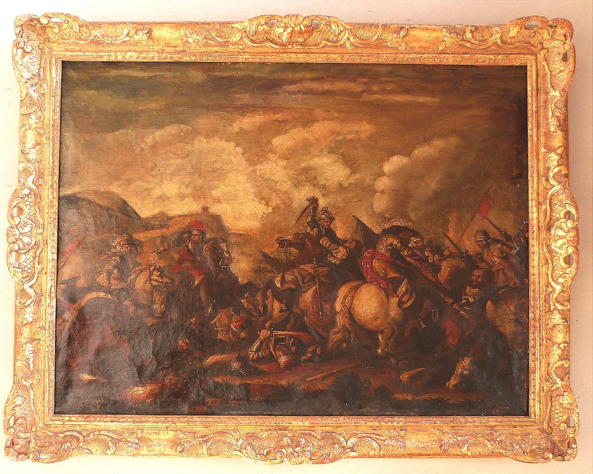 Scène de bataille école française du XVIIeme siècle 