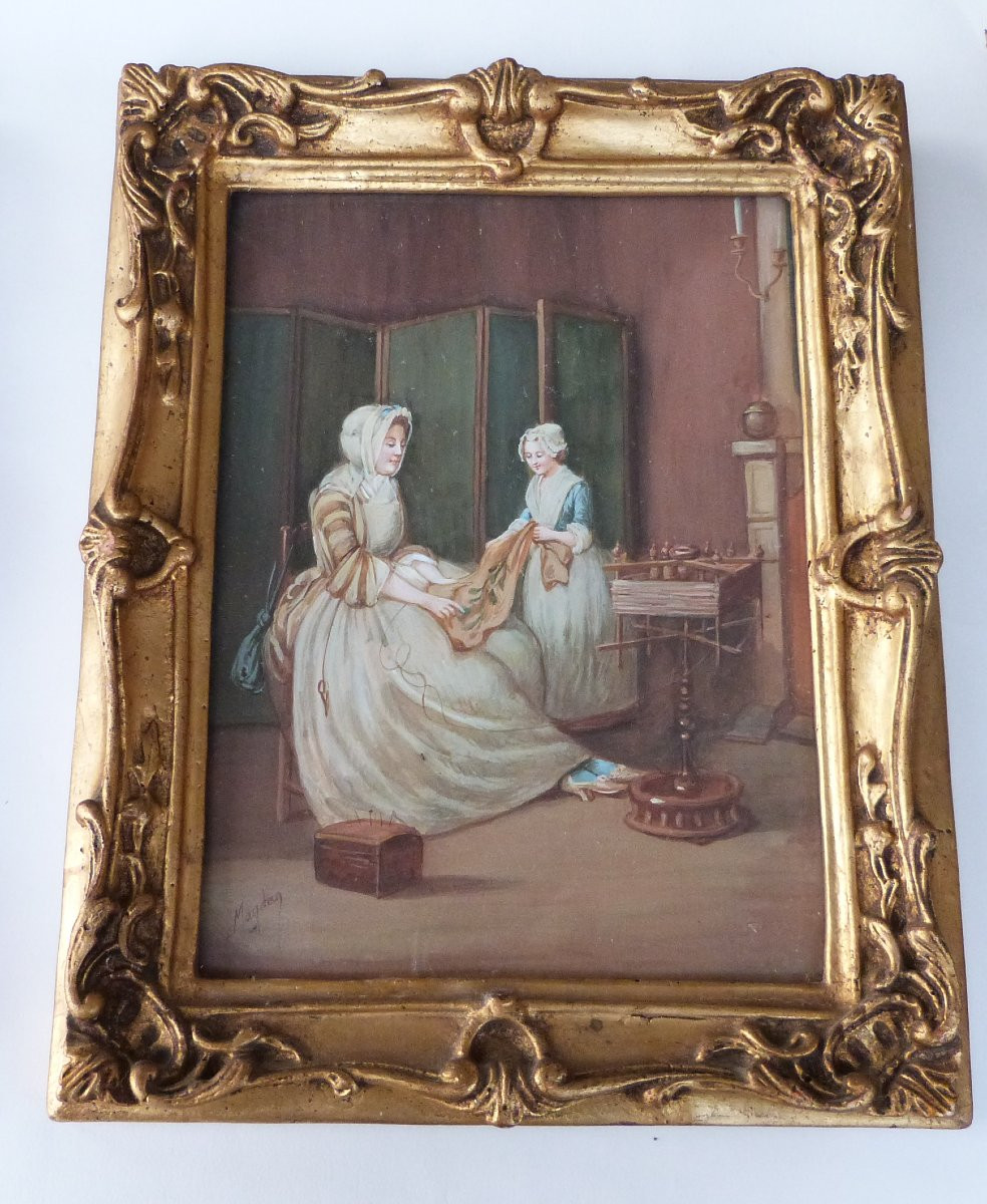 Magden d'après Chardin paire de gouaches fin du XIXeme siècle -photo-3