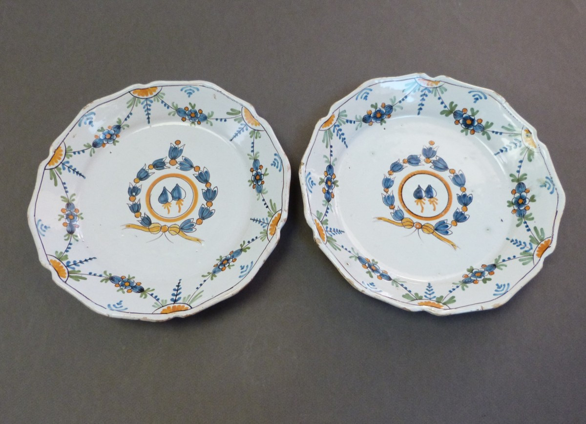 Pair Of 18th-century Nevers Earthenware Plates, Signed 