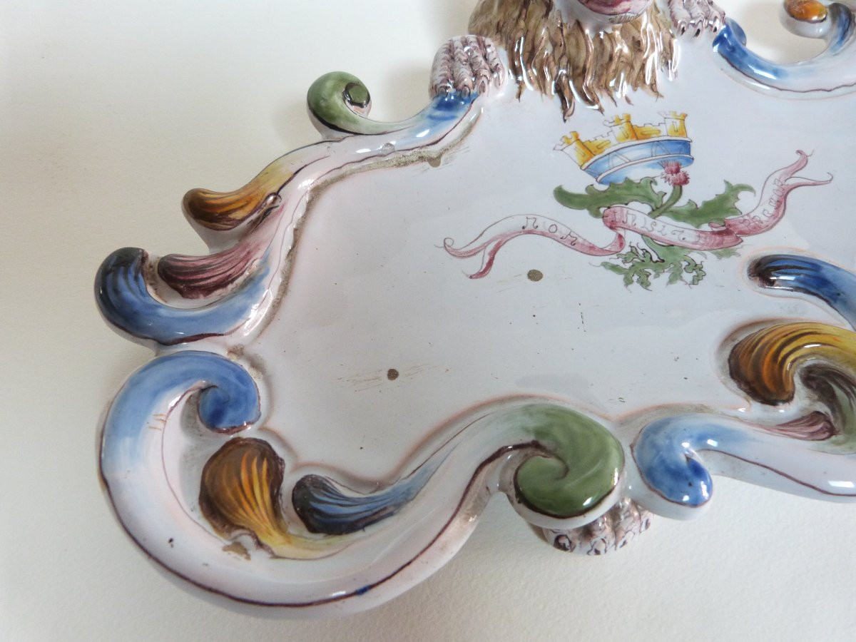 Emile Gallé For Saint Clément Earthenware Trinket Dish With Heraldic Lion -photo-2