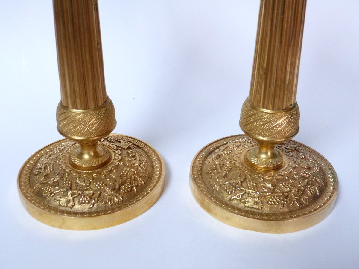 Pair Of Mercury-gilt Bronze Candlesticks From Early Restoration Period -photo-2