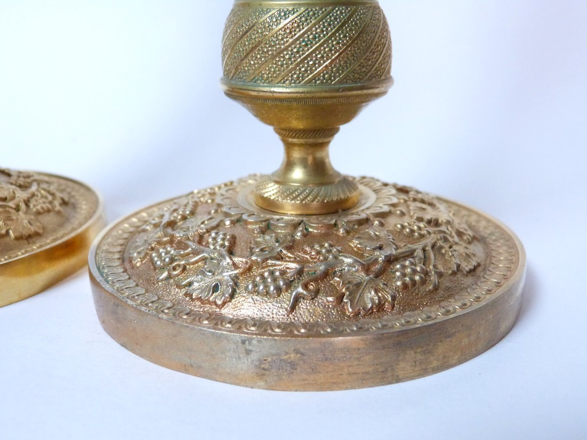 Pair Of Mercury-gilt Bronze Candlesticks From Early Restoration Period -photo-1