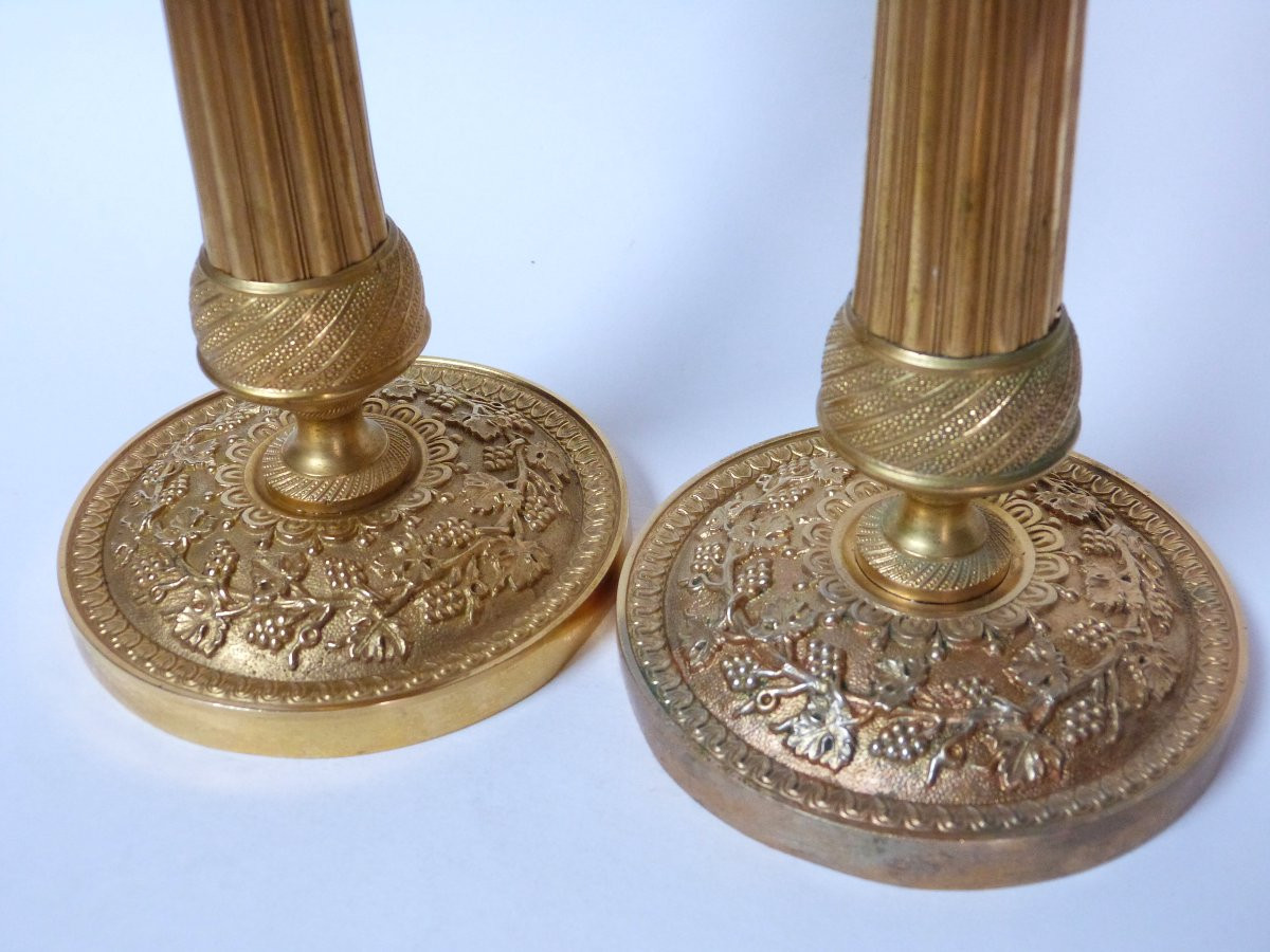 Pair Of Mercury-gilt Bronze Candlesticks From Early Restoration Period -photo-2