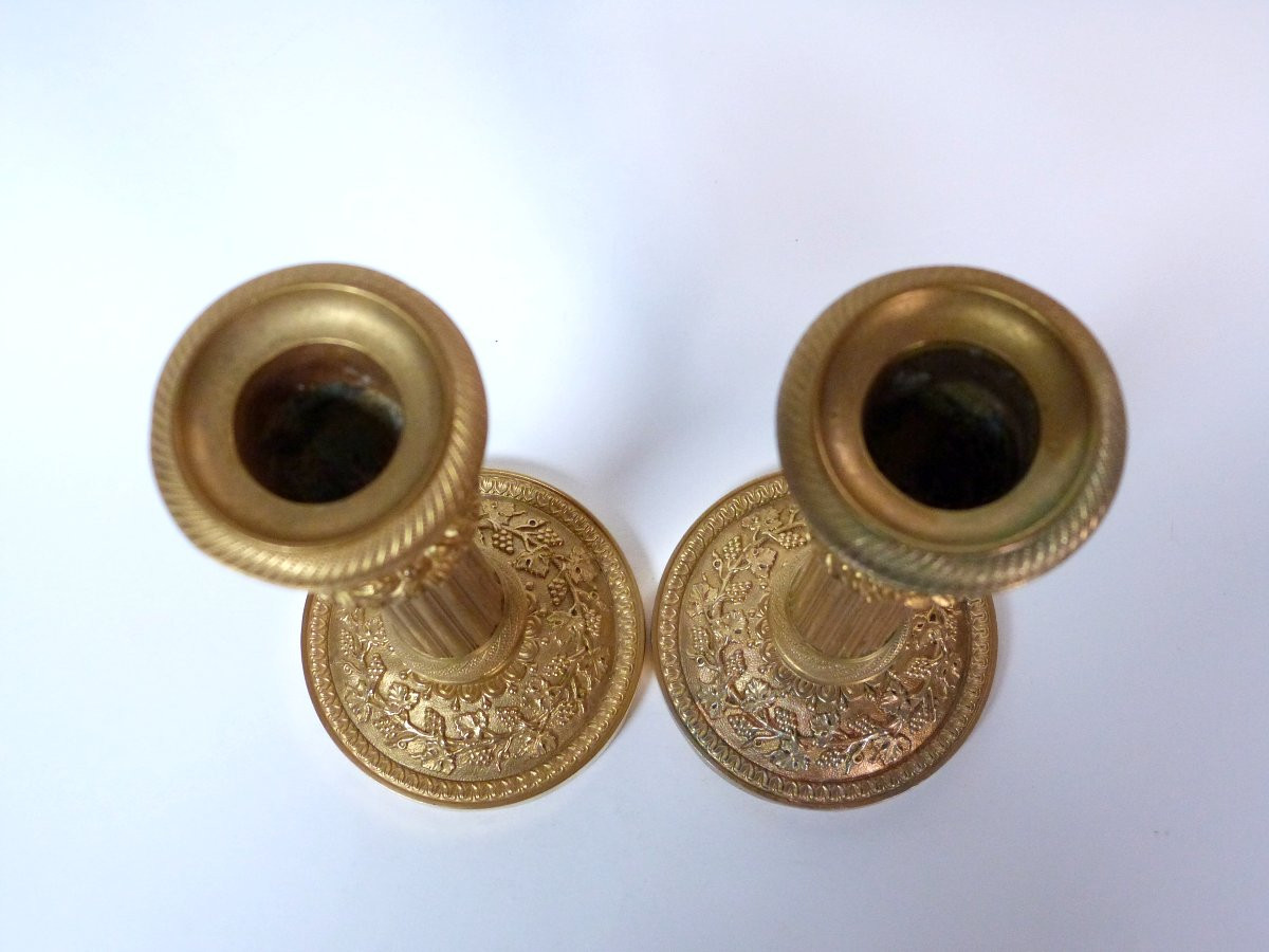 Pair Of Mercury-gilt Bronze Candlesticks From Early Restoration Period -photo-3