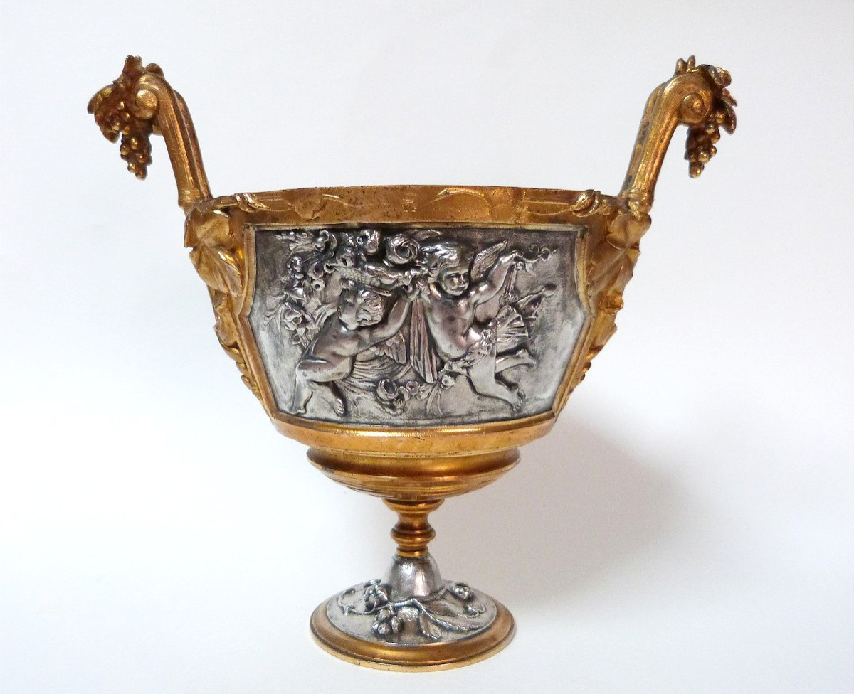 Victor Paillard Gilt And Silver Bronze Cup Decorated With Angels 