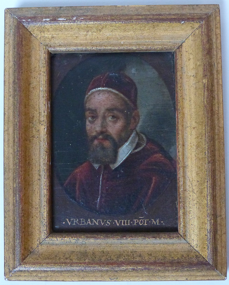 Portrait du Pape Urbain VIII huile sur panneau XVIIeme miniature 