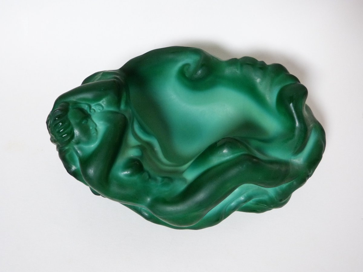 Hoffmann & Schlevogt vide poche en verre malachite à décor de femme -photo-2
