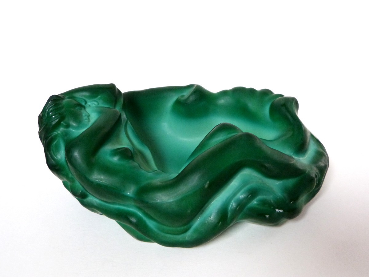 Hoffmann & Schlevogt vide poche en verre malachite à décor de femme 