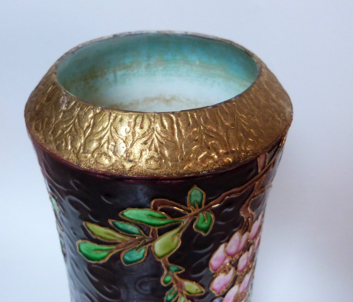 Amédée de Caranza - Vieillard Bordeaux vase en faïence et émaux à décor japonisant -photo-3