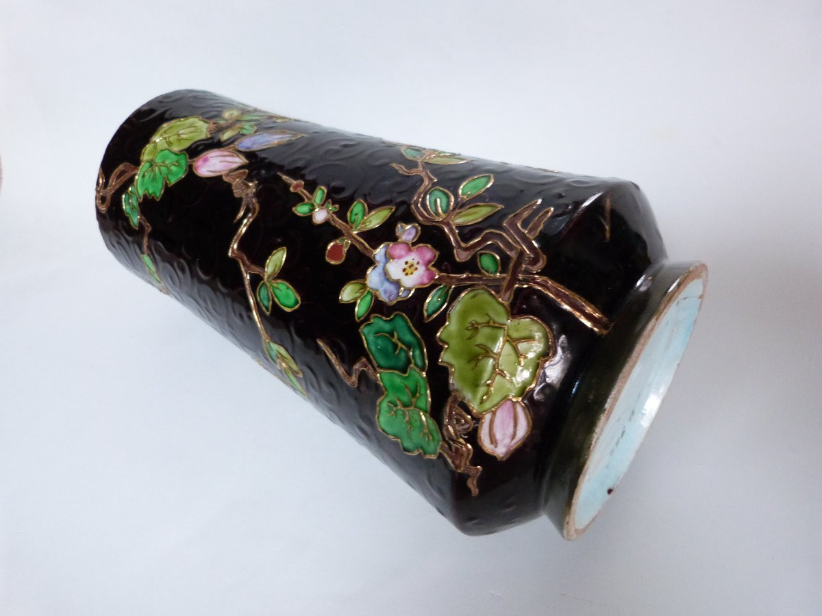 Amédée de Caranza - Vieillard Bordeaux vase en faïence et émaux à décor japonisant -photo-5