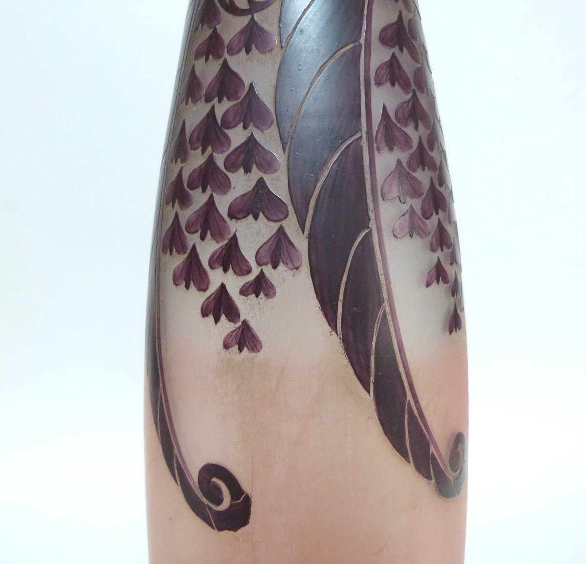 E.VAL & Cie - DAUM  vase art déco en verre dégagé à l'acide et émaillé -photo-2