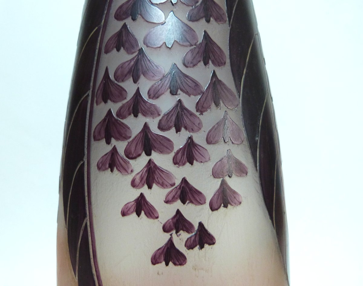 E.VAL & Cie - DAUM  vase art déco en verre dégagé à l'acide et émaillé -photo-4