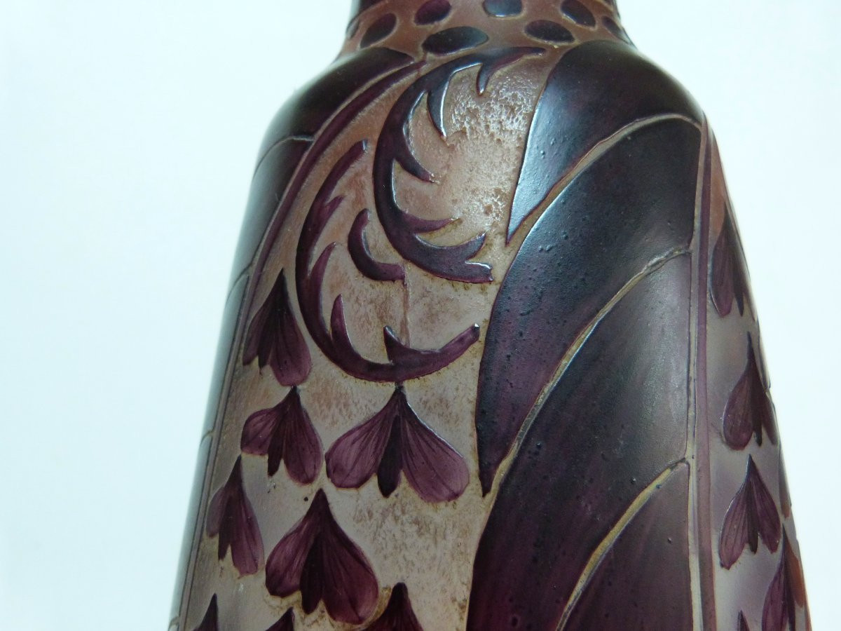 E.VAL & Cie - DAUM  vase art déco en verre dégagé à l'acide et émaillé -photo-2