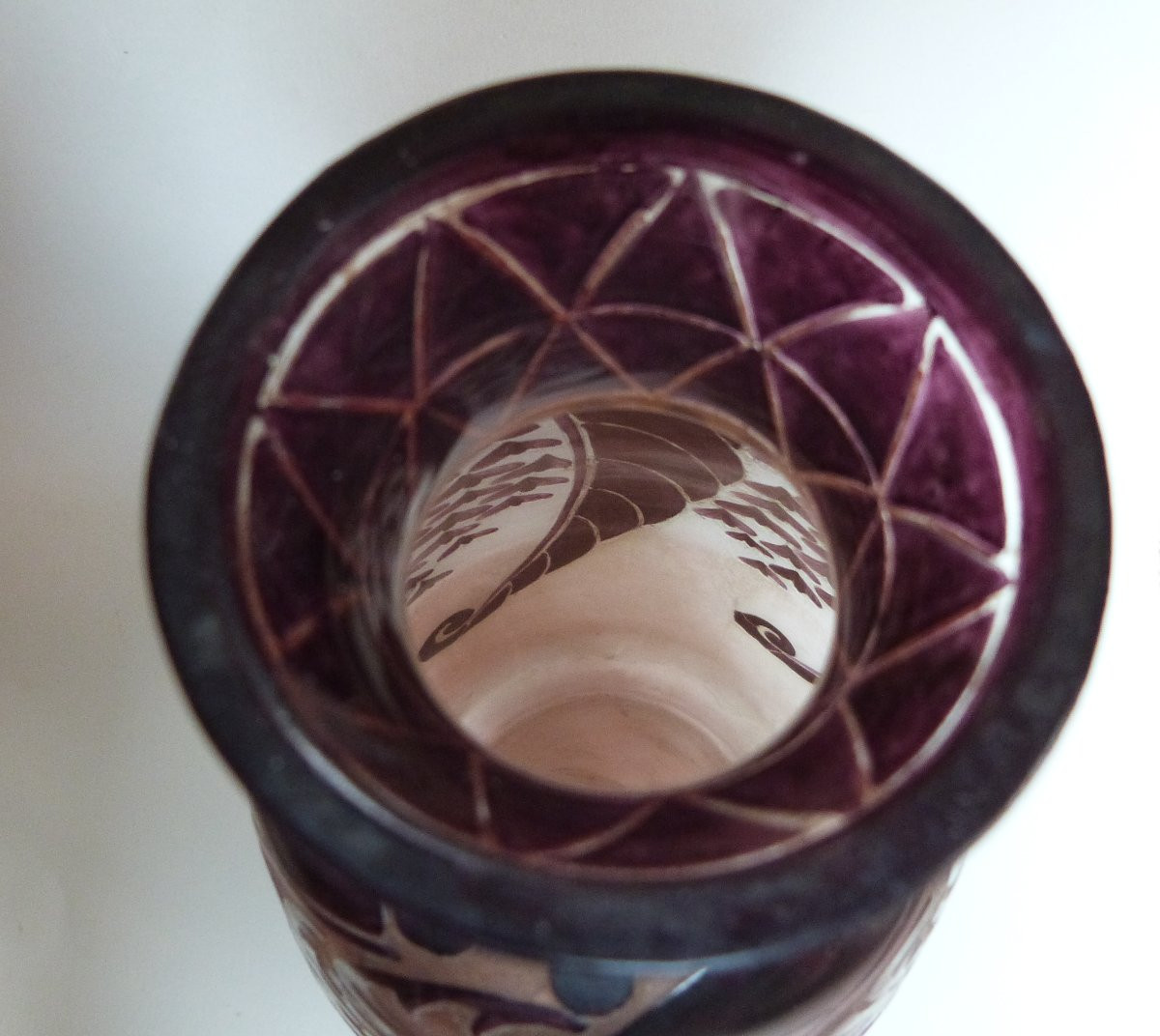 E.VAL & Cie - DAUM  vase art déco en verre dégagé à l'acide et émaillé -photo-4