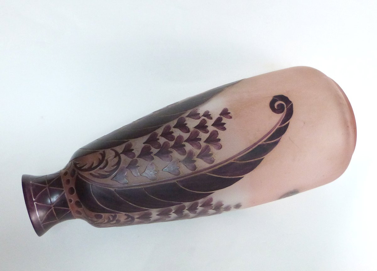 E.VAL & Cie - DAUM  vase art déco en verre dégagé à l'acide et émaillé -photo-5