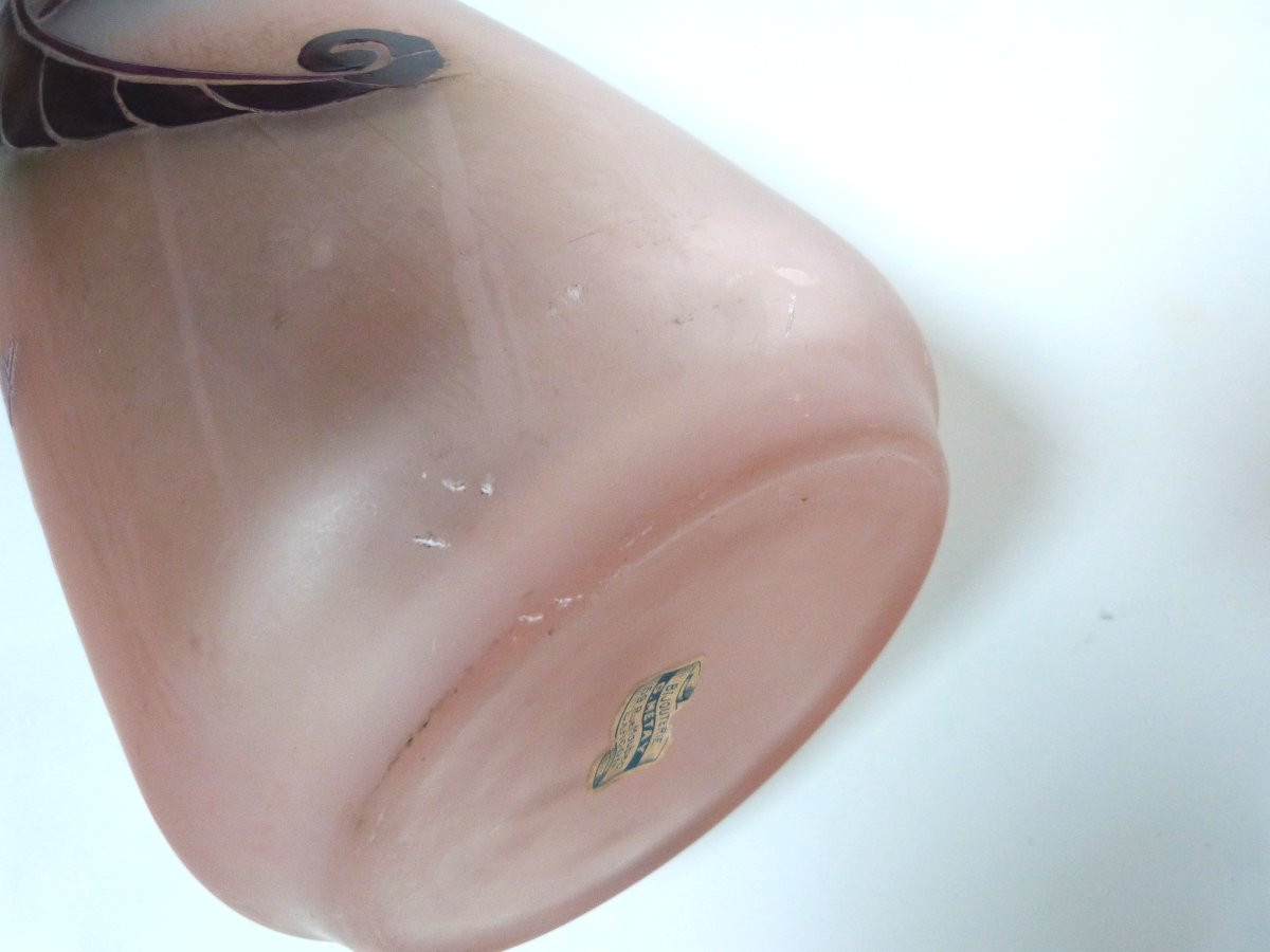 E.VAL & Cie - DAUM  vase art déco en verre dégagé à l'acide et émaillé -photo-6