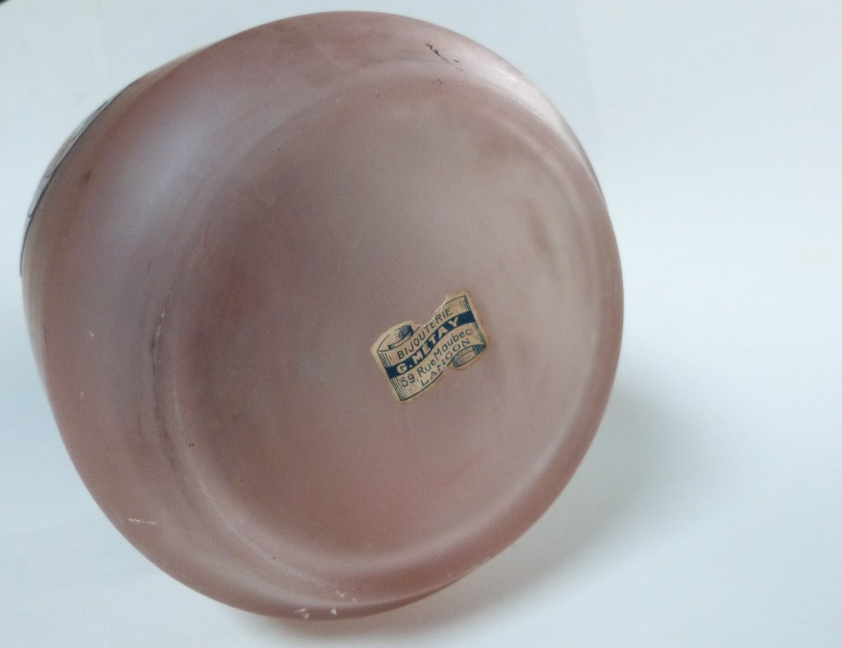 E.VAL & Cie - DAUM  vase art déco en verre dégagé à l'acide et émaillé -photo-7