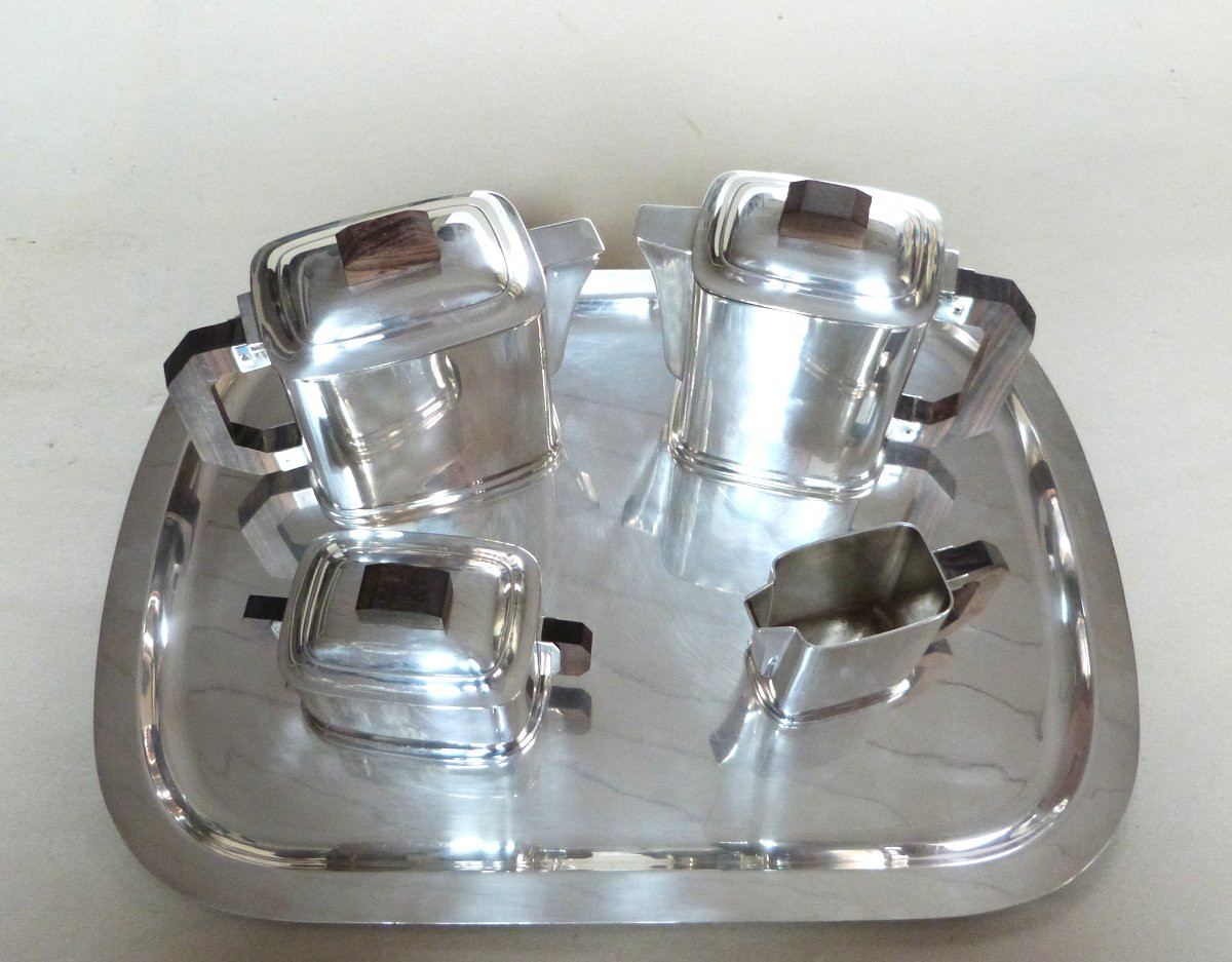 Ercuis service thé et café en métal argenté art déco -photo-2