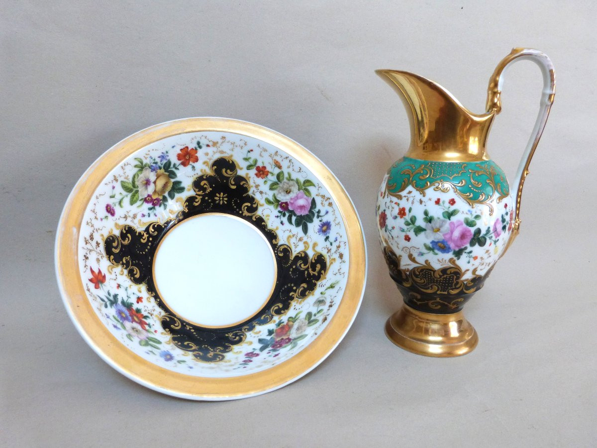 Aiguière et bassin en porcelaine de Paris Jacob Petit milieu XIXeme -photo-2