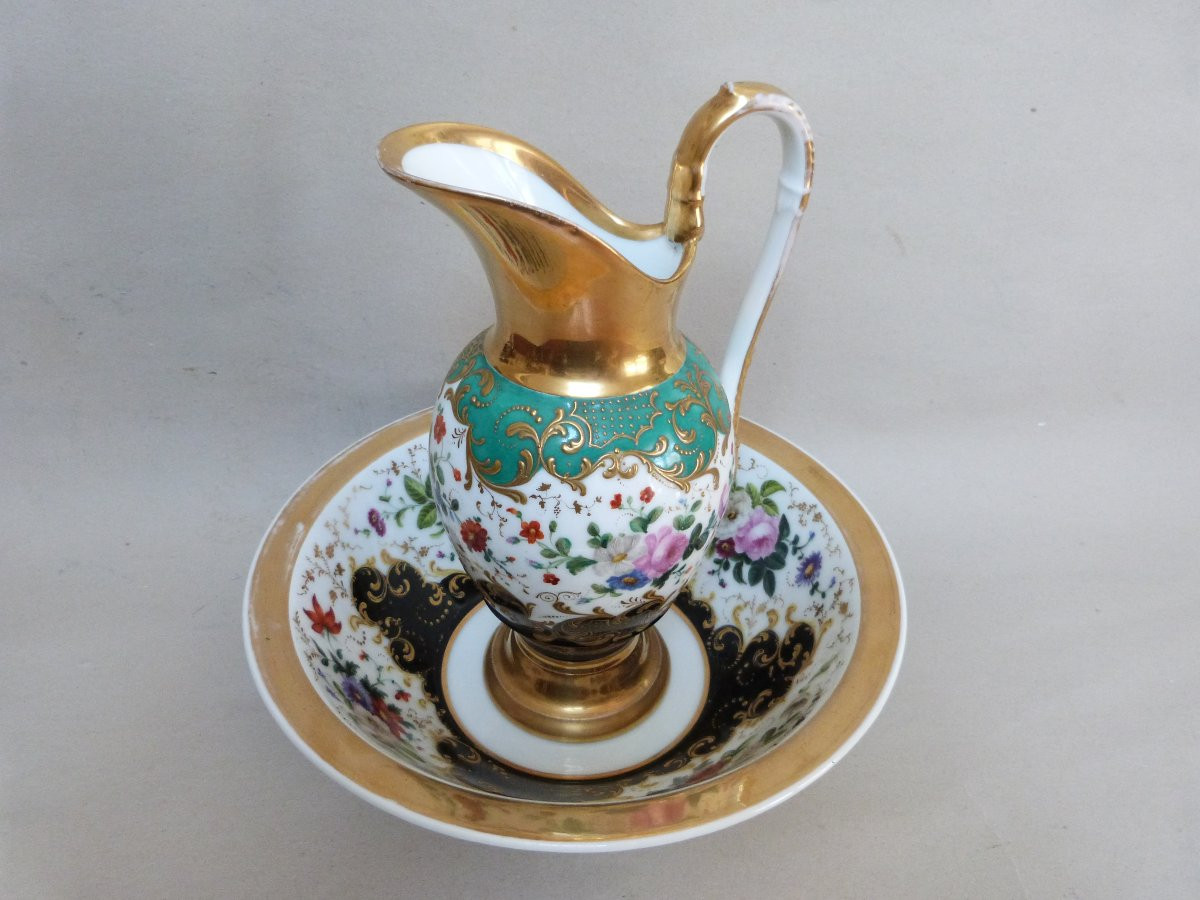 Aiguière et bassin en porcelaine de Paris Jacob Petit milieu XIXeme -photo-3