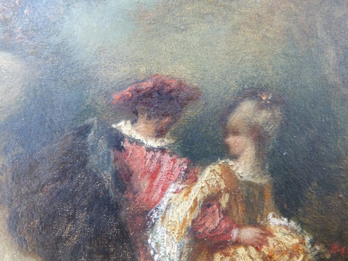 Louis Devedeux scène galante dans le style de Watteau milieu XIXeme -photo-3