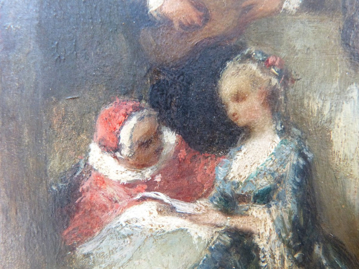 Louis Devedeux scène galante dans le style de Watteau milieu XIXeme -photo-4