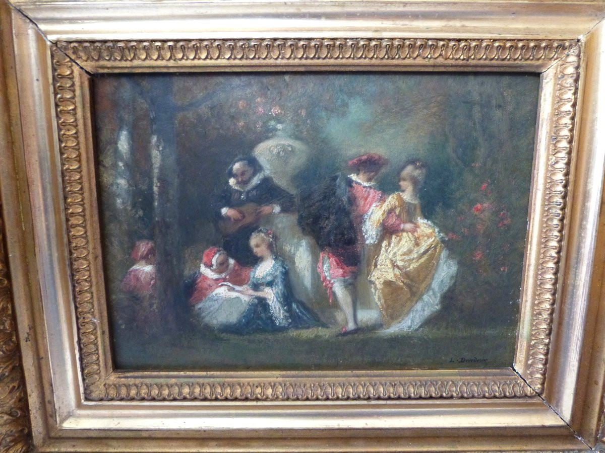 Louis Devedeux scène galante dans le style de Watteau milieu XIXeme -photo-1