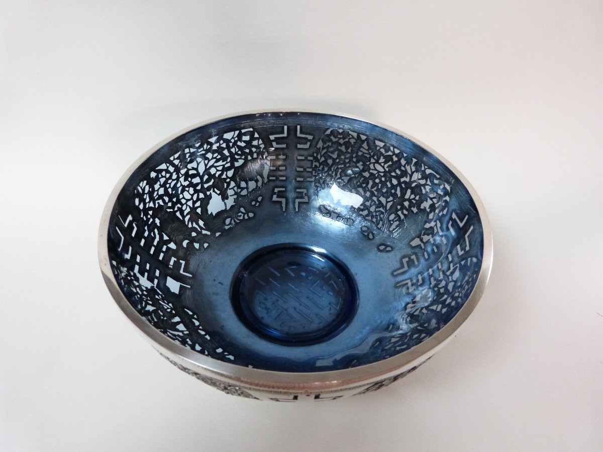 coupe en argent massif et verre Indochine Vietnam XXeme-photo-4