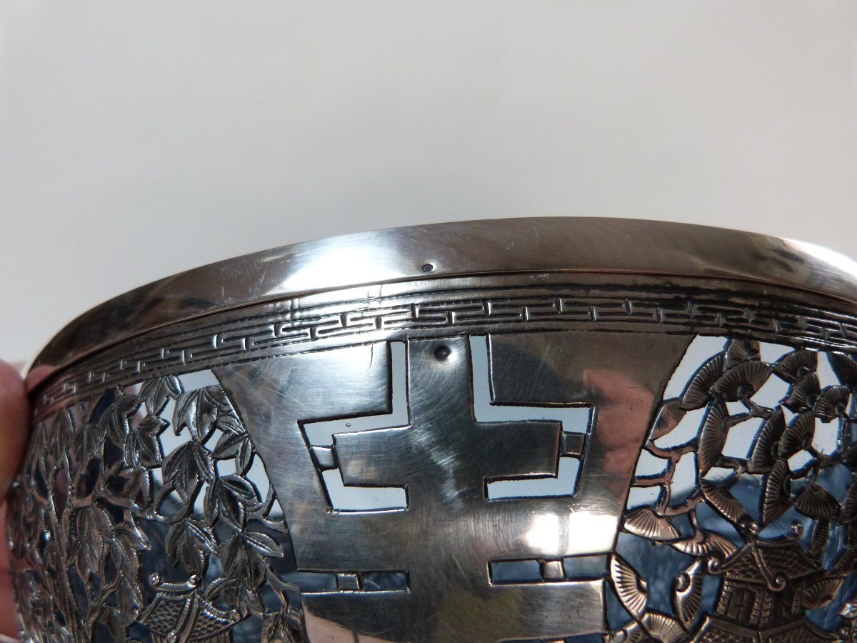 coupe en argent massif et verre Indochine Vietnam XXeme-photo-5