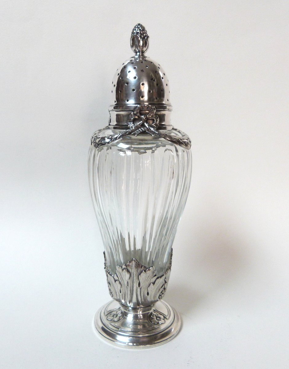 Gallia - Christofle grande saupoudreuse en métal argenté et cristal taillé -photo-2